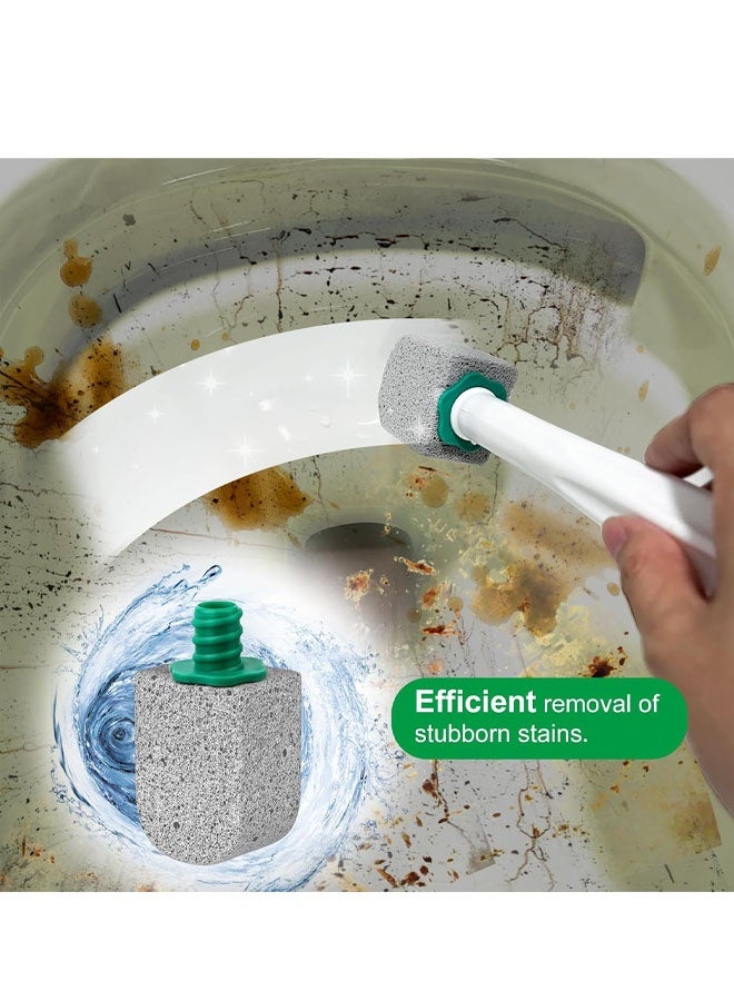منظف ​​المرحاض من حجر الخفاف، فرشاة تنظيف الحمام، عصا المرحاض القابلة لإعادة التعبئة بمقبض بطول 30 سم لإزالة بقع المياه العسيرة مع عصا واحدة + أحجار الخفاف (عبوة من 5 أحجار) - Image 3