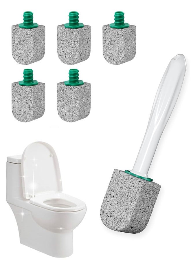 منظف ​​المرحاض من حجر الخفاف، فرشاة تنظيف الحمام، عصا المرحاض القابلة لإعادة التعبئة بمقبض بطول 30 سم لإزالة بقع المياه العسيرة مع عصا واحدة + أحجار الخفاف (عبوة من 5 أحجار) - Image 1