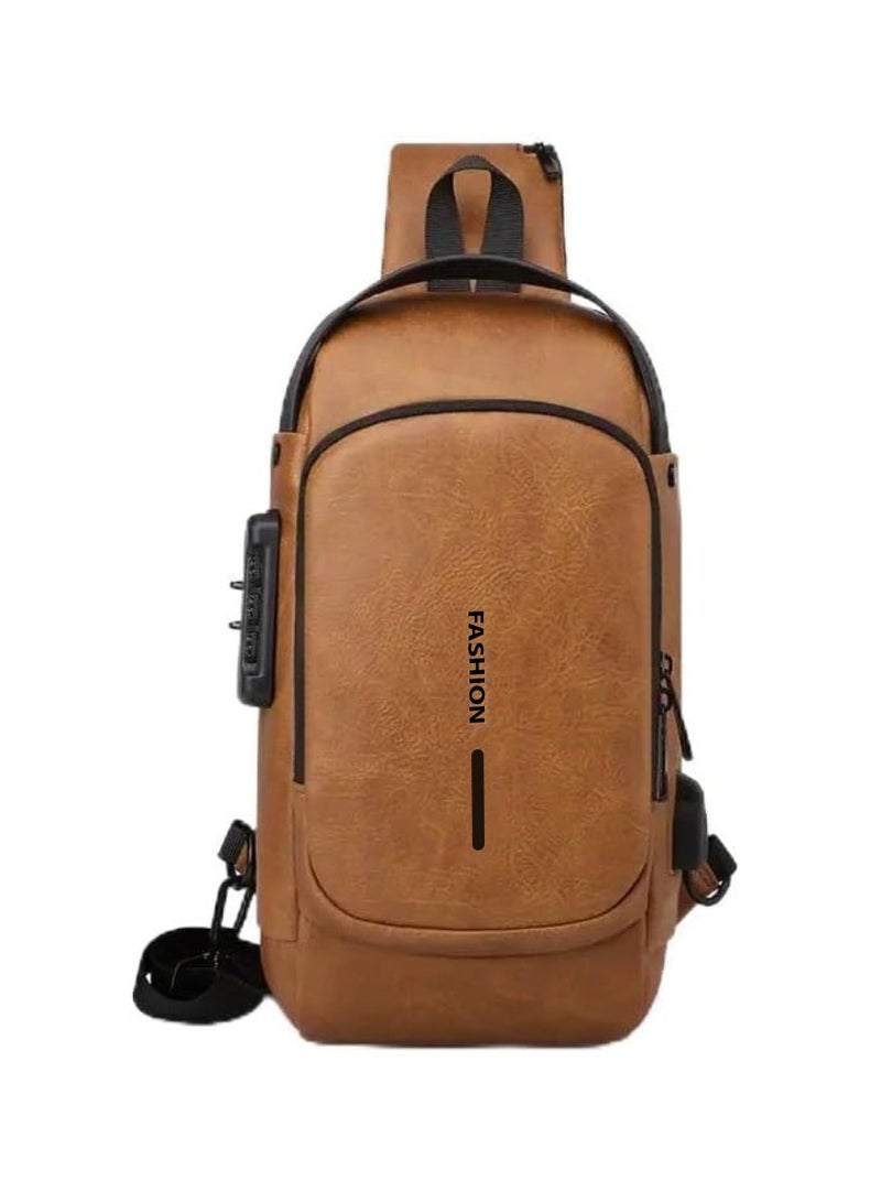 Yuwell Multifunctional Anti-Theft Travel Bag Crossbody Sling Bag With USB Charging Port Waterproof Backpack Shoulder Bag For Unisex Travel, Work, School, Business, And Cycling Brown  - Image 1