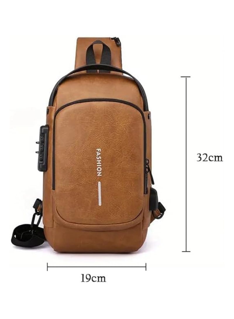Yuwell Multifunctional Anti-Theft Travel Bag Crossbody Sling Bag With USB Charging Port Waterproof Backpack Shoulder Bag For Unisex Travel, Work, School, Business, And Cycling Brown  - Image 2