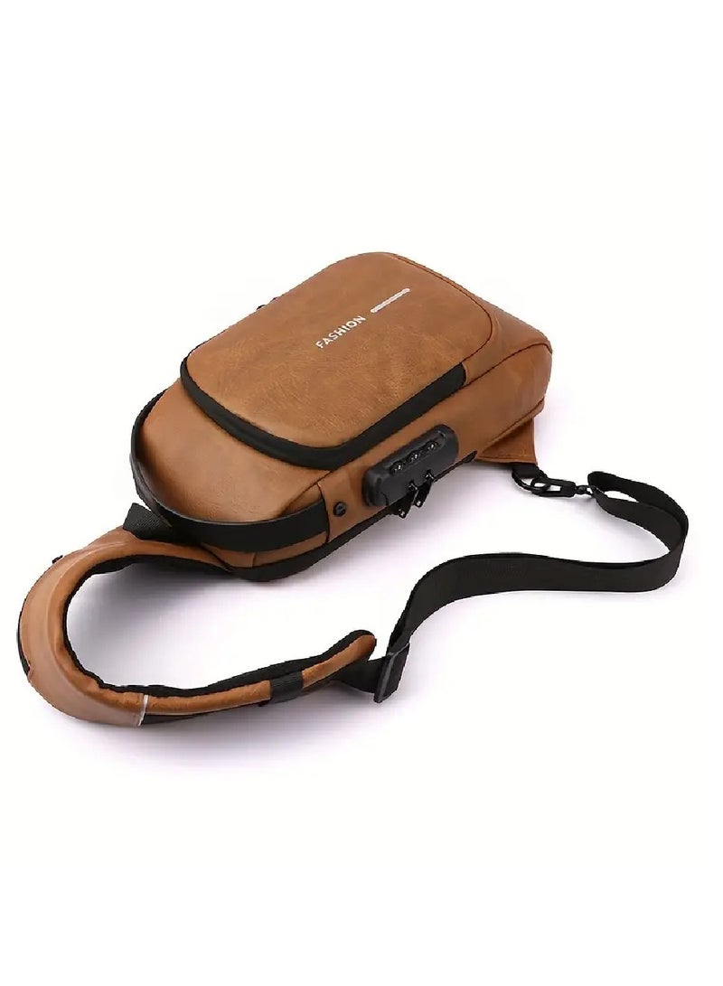 Yuwell Multifunctional Anti-Theft Travel Bag Crossbody Sling Bag With USB Charging Port Waterproof Backpack Shoulder Bag For Unisex Travel, Work, School, Business, And Cycling Brown  - Image 5