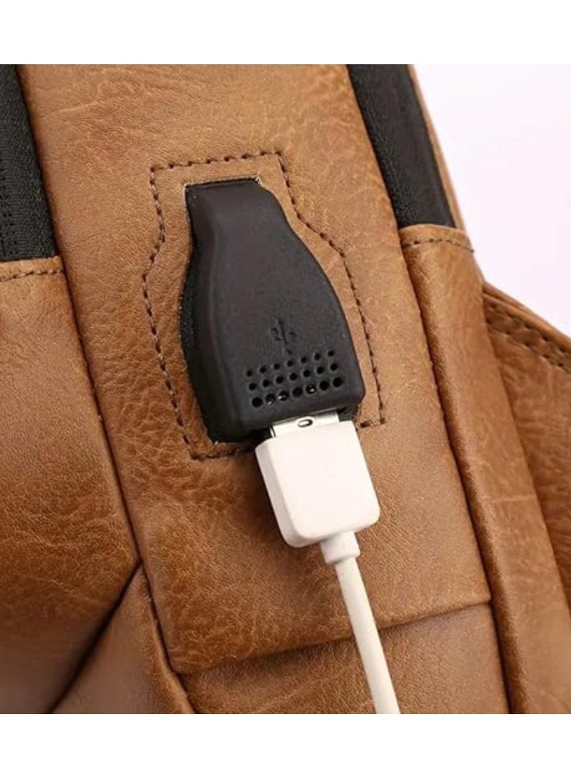 Yuwell Multifunctional Anti-Theft Travel Bag Crossbody Sling Bag With USB Charging Port Waterproof Backpack Shoulder Bag For Unisex Travel, Work, School, Business, And Cycling Brown  - Image 4