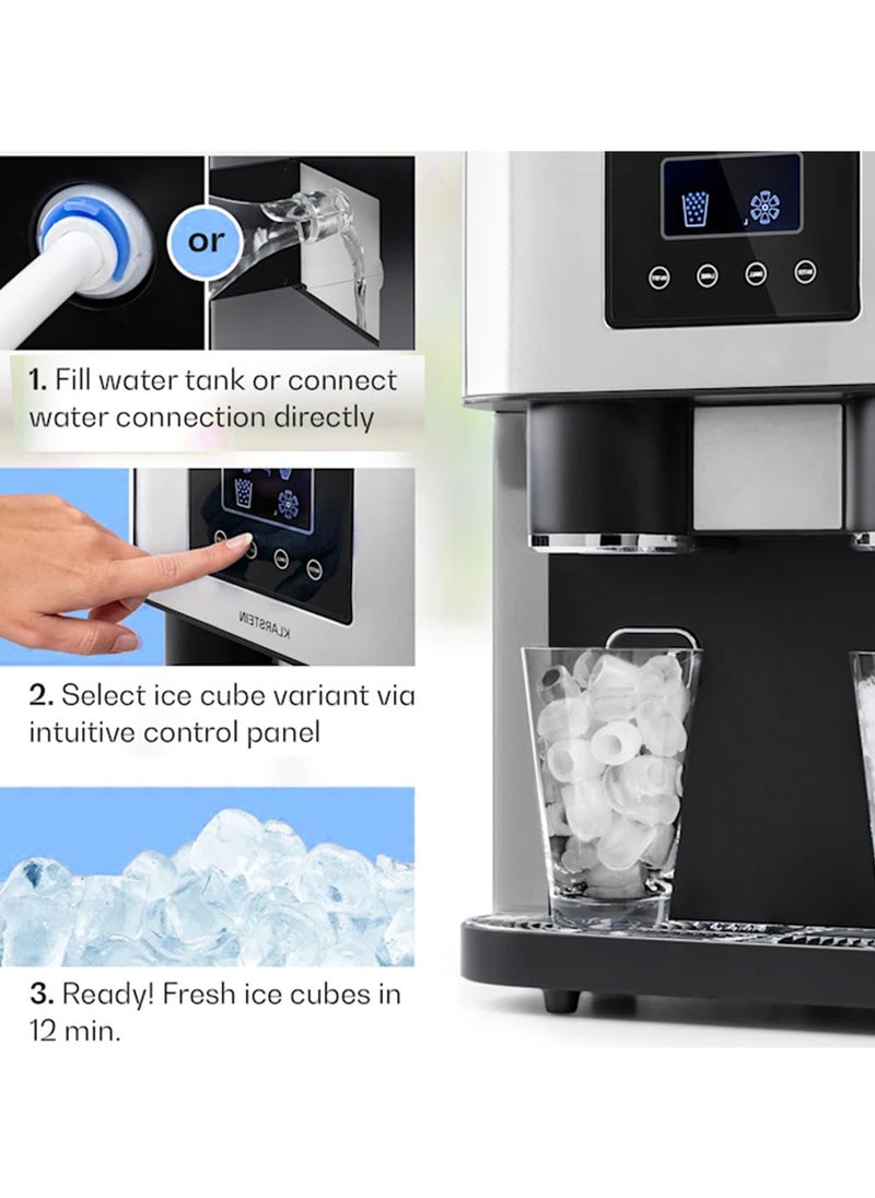 porodo - 3 in1 Ice Maker with Crusher and Cold Water Dispenser, Ice cube modes(Bullet & Crushed) , 2L Water Tank, 15-18kg Daily Ice Capacity, Touch Button LCD Display, 18KG 145W - Black - Image 1