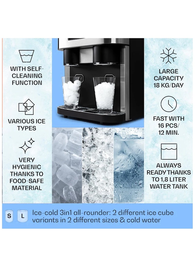 3 in1 Ice Maker with Crusher and Cold Water Dispenser, Ice cube modes(Bullet & Crushed) , 2L Water Tank, 15-18kg Daily Ice Capacity, Touch Button LCD Display, 18KG 145W - Black - pzsku/Z9721855B373750FEDE19Z/45/_/1713368748/d6c60fbd-0c5c-4773-9790-88d5a72c3480