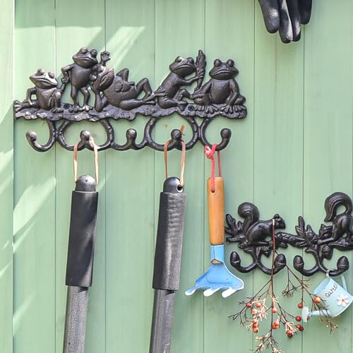 Sungmor Cast Iron Animal Wall Hook Rack - Rustic Decorative Key Holder with 5 Hooks, Lovely Frog Coat Hanger - Vintage Metal Organizer for Entryway, Garden, Mudroom, or Kitchen - Image 4