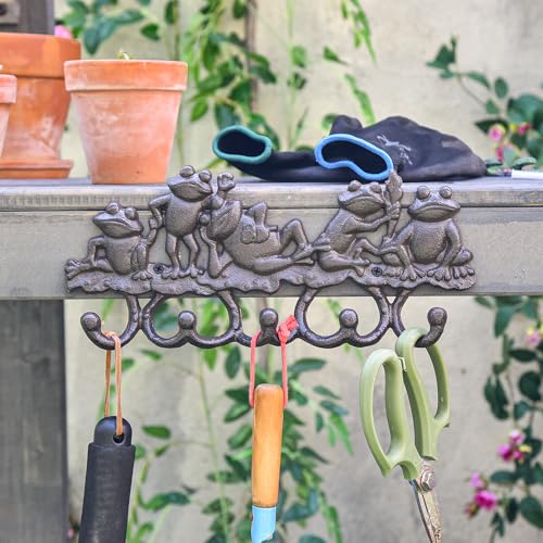Sungmor Cast Iron Animal Wall Hook Rack - Rustic Decorative Key Holder with 5 Hooks, Lovely Frog Coat Hanger - Vintage Metal Organizer for Entryway, Garden, Mudroom, or Kitchen - Image 3