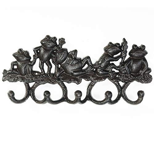 Sungmor Cast Iron Animal Wall Hook Rack - Rustic Decorative Key Holder with 5 Hooks, Lovely Frog Coat Hanger - Vintage Metal Organizer for Entryway, Garden, Mudroom, or Kitchen - Image 1