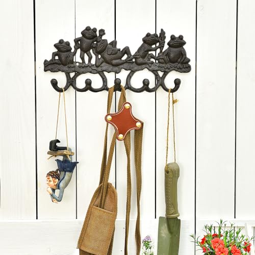 Sungmor Cast Iron Animal Wall Hook Rack - Rustic Decorative Key Holder with 5 Hooks, Lovely Frog Coat Hanger - Vintage Metal Organizer for Entryway, Garden, Mudroom, or Kitchen - Image 2