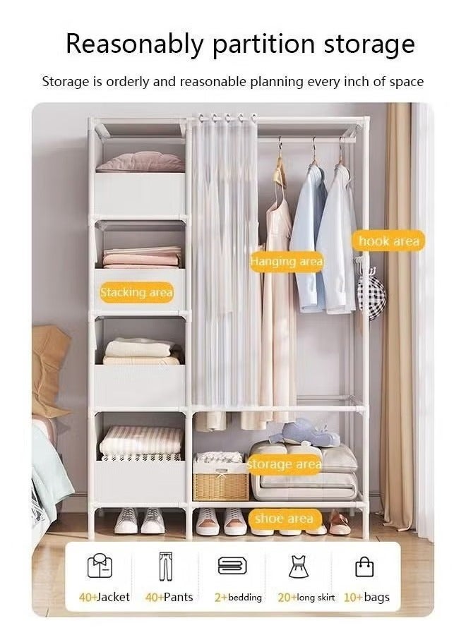 HOMESTAR Portable Wardrobe Storage Closet, Clothes Storage Cabinet with Curtain, Clothes Rack Multi-functional Storage Clothes Hanging Multi-Layer Shelving for Living Room, Bedroom, Clothes Room - Image 3