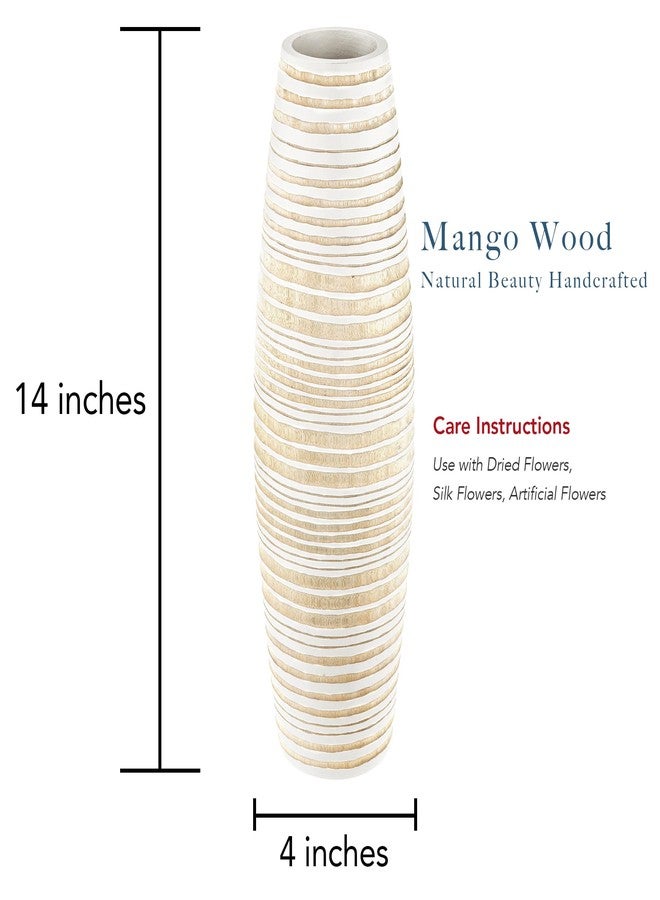 AeraVida 14-Inch Modern Stripes White & Brown Mango Wood Vase | Tall White Vase for Home Decor | Handmade Decorative for Living Room or Entryway - Image 5