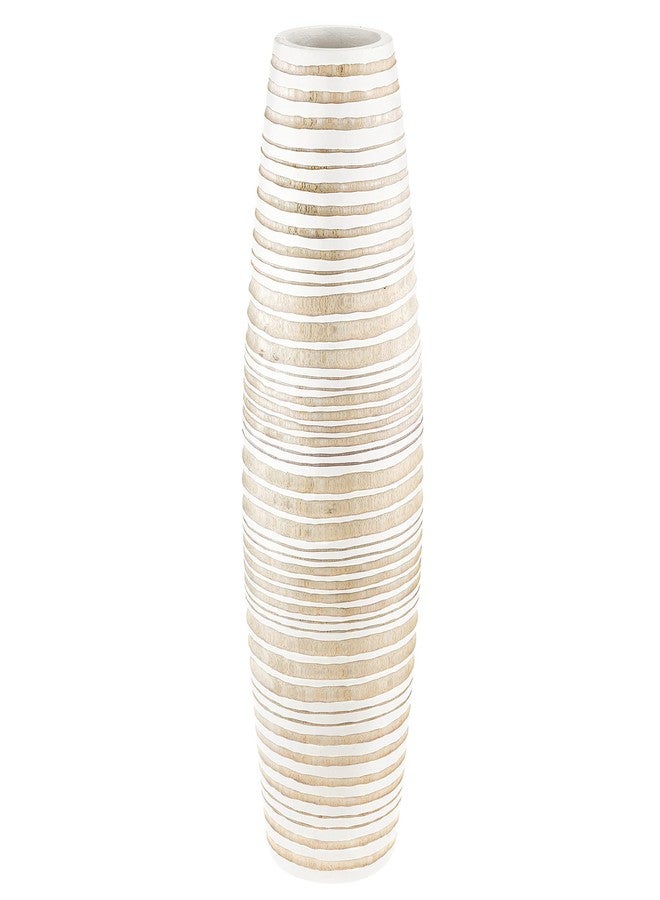 AeraVida 14-Inch Modern Stripes White & Brown Mango Wood Vase | Tall White Vase for Home Decor | Handmade Decorative for Living Room or Entryway - Image 2