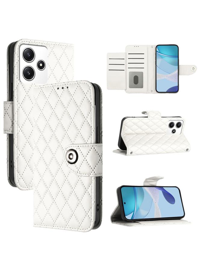 The Bros Case For Xiaomi Poco M6 Pro 5G Rhombic Texture Flip Leather Phone Case with Lanyard