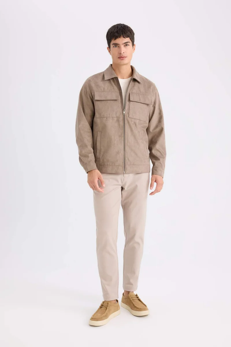 ديفاكتو Slim Fit Shirt Collar Zippered Light Jacket