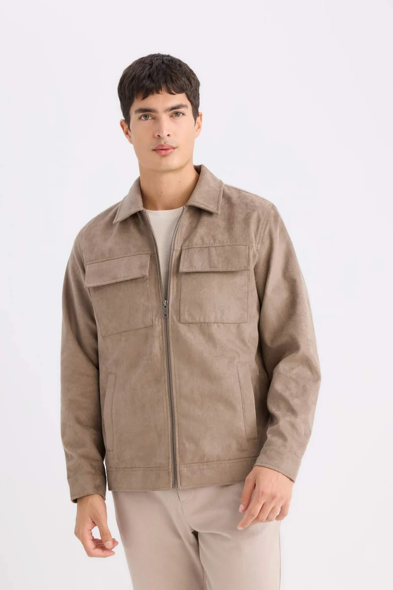 ديفاكتو Slim Fit Shirt Collar Zippered Light Jacket
