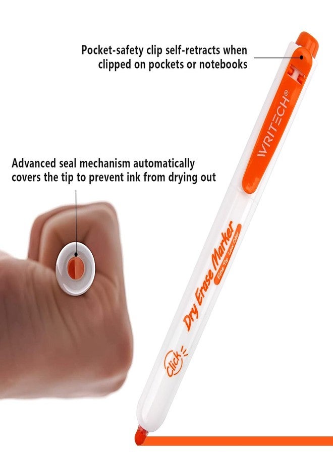 WRITECH Retractable Dry Erase Markers: Clickable Pack of 24 with Fine Tip 12 Assorted Colors Low Odor Ink Whiteboard Marker Multi Colored Refillable Thin Point Pen Bulk No Bleed Smear - Image 4