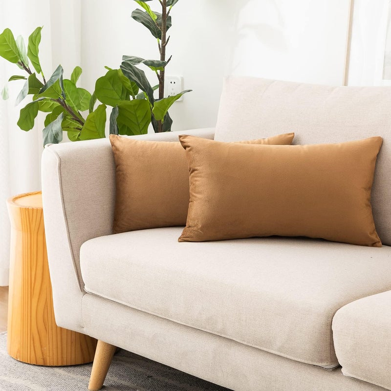 NiNi ALL Decorative Throw Pillow Covers Pack of 2, Velvet Cushion Case for Couch Bedroom Living Room Outdoor, Pillow Covers 12x20 Inch（30 x 50 cm） Brown - Image 1