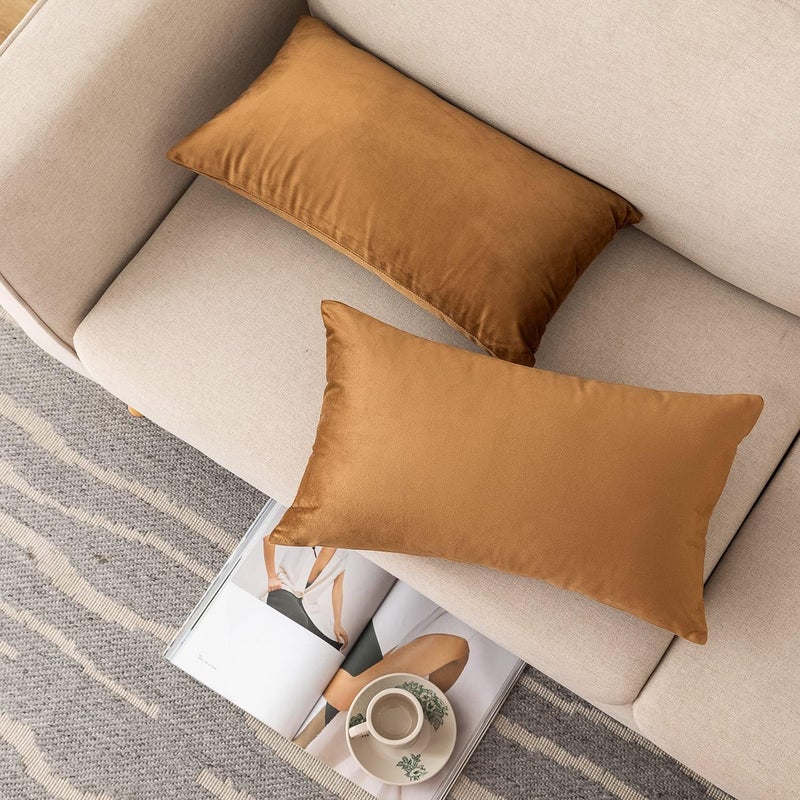 NiNi ALL Decorative Throw Pillow Covers Pack of 2, Velvet Cushion Case for Couch Bedroom Living Room Outdoor, Pillow Covers 12x20 Inch（30 x 50 cm） Brown - Image 3