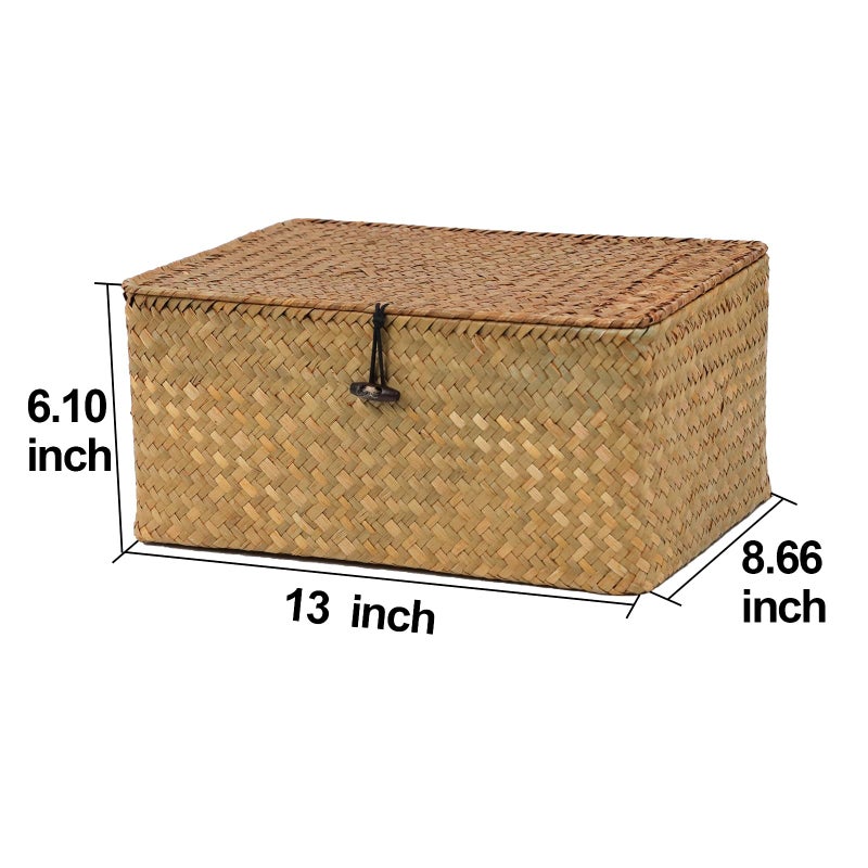 ORDELITE Wicker Storage Basket with Lid, Natural Seagrass Woven Shelf Basket for Storage, Rectangular Decorative Storage Bins Boxes Home Organizer Decor (Natural, Medium) - Image 4