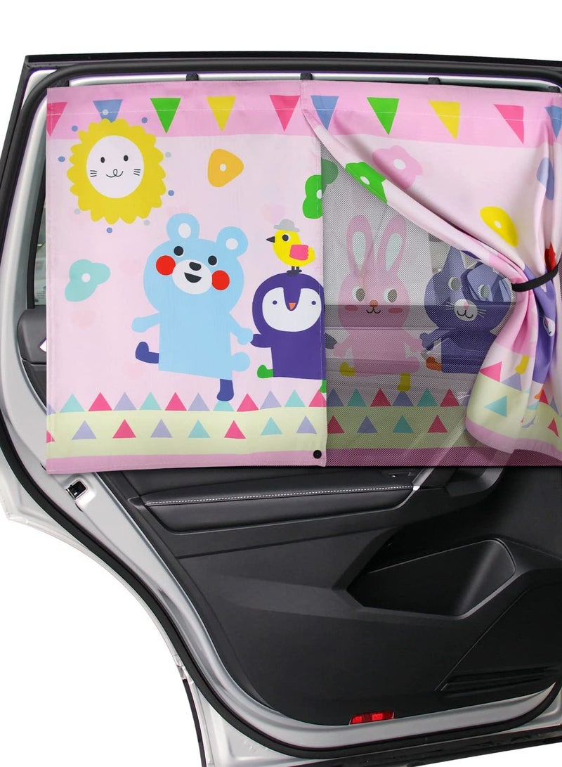 Excefore Car Window Shade for Baby, Cute Pink-Animals Design, Full Shade and Half Shade Options - Heat/UV Protection Car Window Curtain - Image 1
