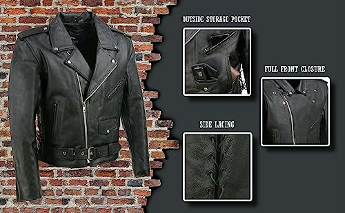 EVENT LEATHER EL5411 Men's Black Classic Side Lace Motorcycle Leather Jacket – Motorcycle Riding Jackets - 3X-Large - Image 2