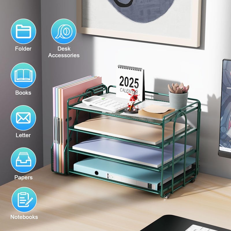 gianotter 4-Tier Paper Organizer With Magazine Holder, Desk Organizers and Accessories, Desk Accessories & Workspace Organizers, File Organizer for Office Supplies Storag (Green, 4-Tier) - Image 2
