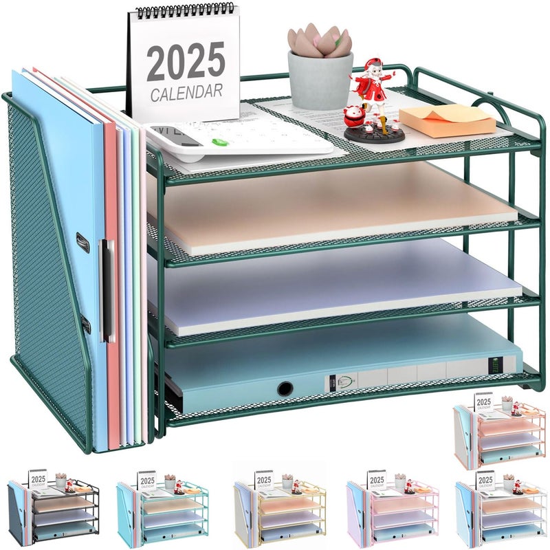 gianotter 4-Tier Paper Organizer With Magazine Holder, Desk Organizers and Accessories, Desk Accessories & Workspace Organizers, File Organizer for Office Supplies Storag (Green, 4-Tier) - Image 1
