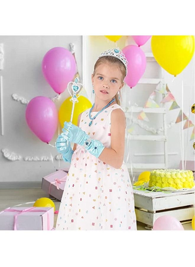 ISank Princess Dress Up Party Accessories for Princess Costume Gloves Tiara Wand Necklace Earrings Bracelet and Ring Gift Set 9pcs  - Image 2