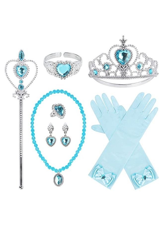 ISank Princess Dress Up Party Accessories for Princess Costume Gloves Tiara Wand Necklace Earrings Bracelet and Ring Gift Set 9pcs  - Image 1