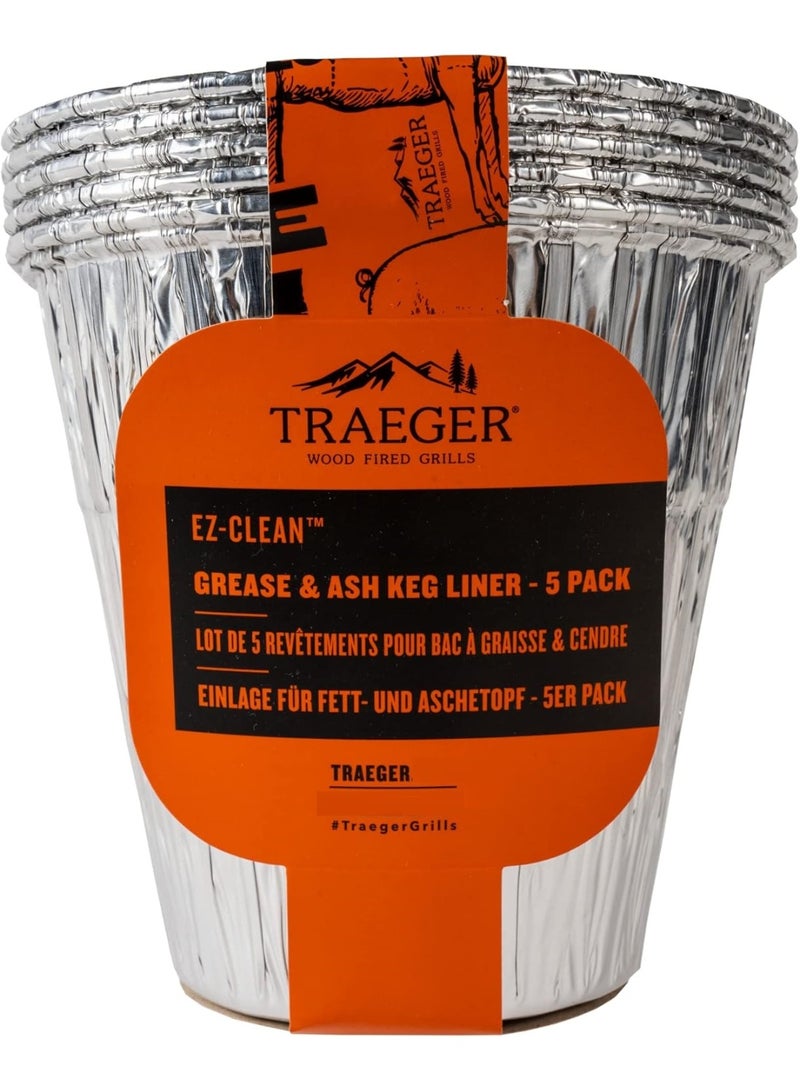TRAEGER Ez-Clean Grease & Ash Keg Liners Heat-Resistant Aluminum 5Pcs - Image 1