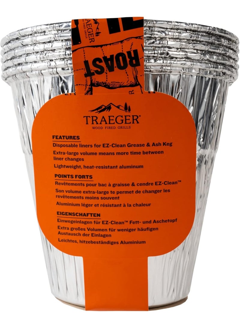 TRAEGER Ez-Clean Grease & Ash Keg Liners Heat-Resistant Aluminum 5Pcs - Image 2