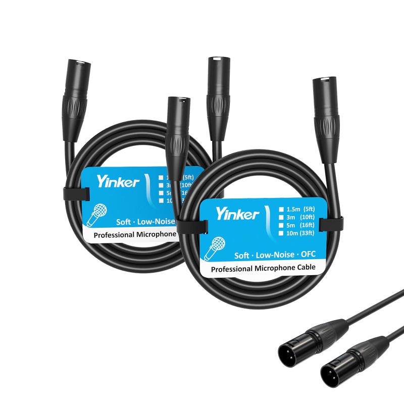 Yinker XLR Microphone Cable Male to Male, 3 Pin Male to Male Microphone Cable with Oxygen-Free Copper (5ft/1.5m, 2pack) - Image 1