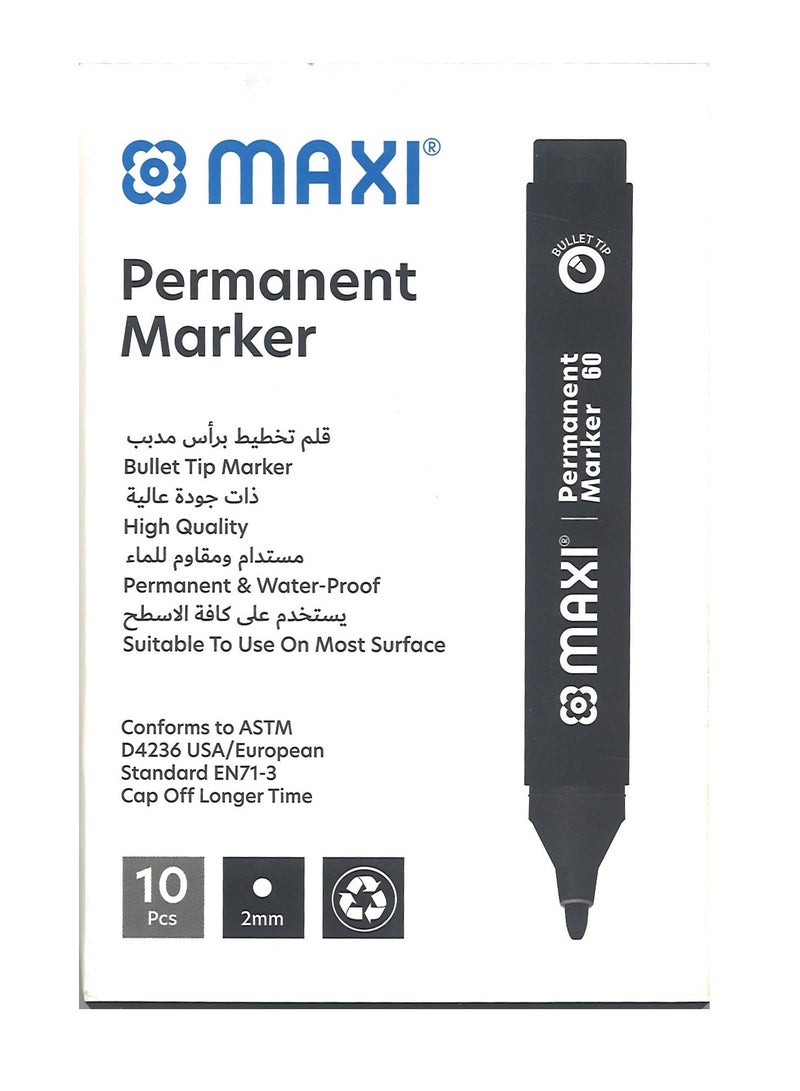 Maxi 10-Piece Permanent Markers Round Tip Black Ink 