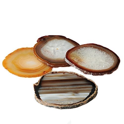 JIC Gem Natural Sliced Agate Coaster with Rubber Bumper Set of 4 (3.5-4""  Natural) - Image 4