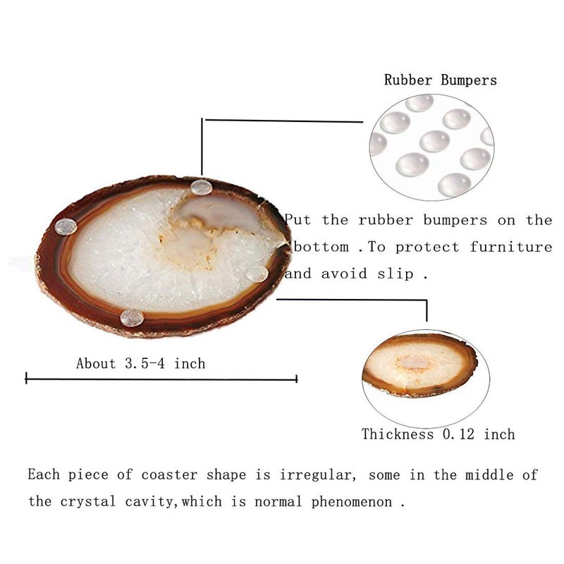 JIC Gem Natural Sliced Agate Coaster with Rubber Bumper Set of 4 (3.5-4""  Natural) - Image 3
