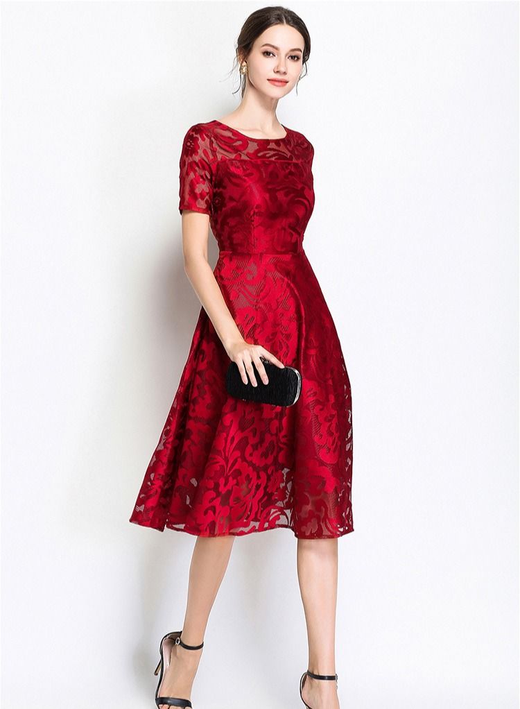 Loquat Short sleeve long lace large swing dress  - Image 3