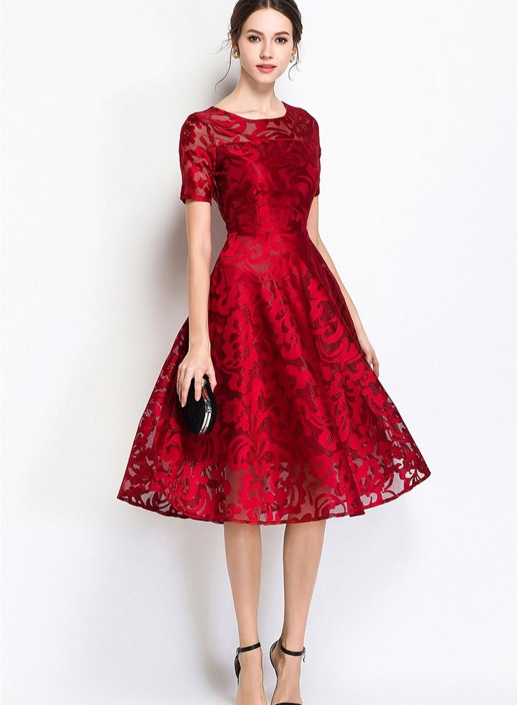 Loquat Short sleeve long lace large swing dress  - Image 2