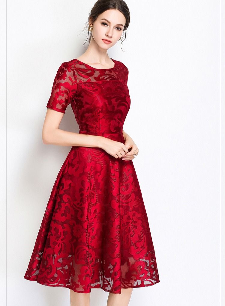Loquat Short sleeve long lace large swing dress  - Image 1