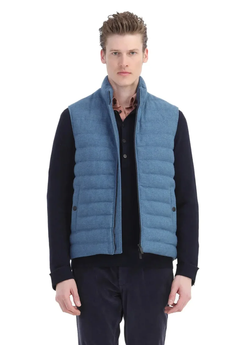 RAMSEY Blue Regular Fit Turtleneck Casual Weaving Puffer Vest