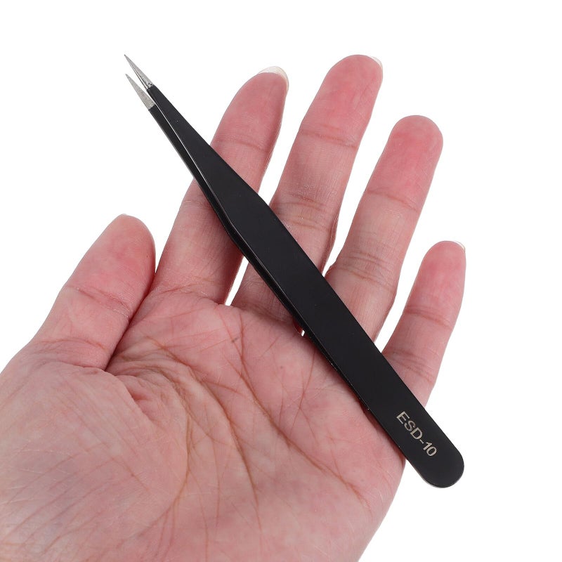 2 Pcs Stainless Steel Tweezers Set With Bent And Straight Tip For Electronics Repair - Image 5