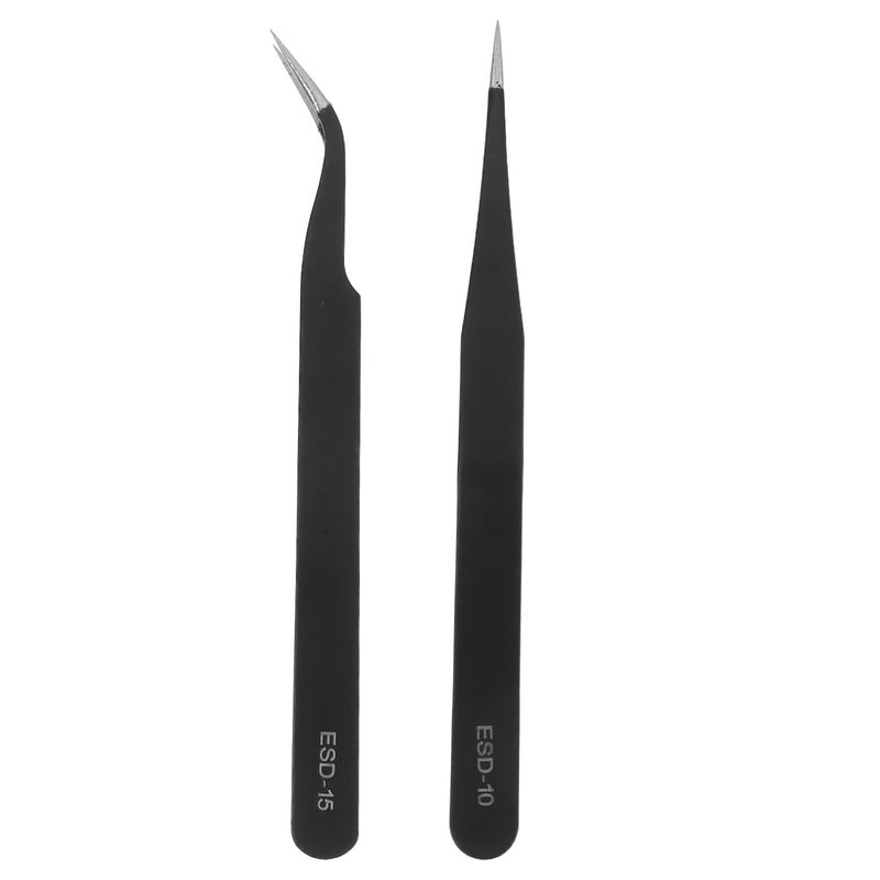 2 Pcs Stainless Steel Tweezers Set With Bent And Straight Tip For Electronics Repair - Image 2
