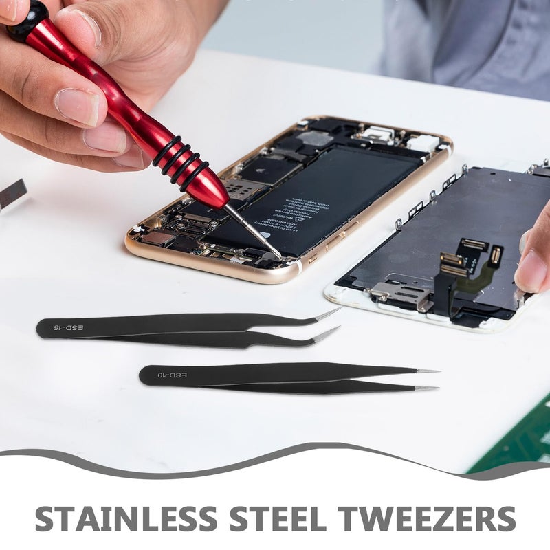 2 Pcs Stainless Steel Tweezers Set With Bent And Straight Tip For Electronics Repair - Image 4