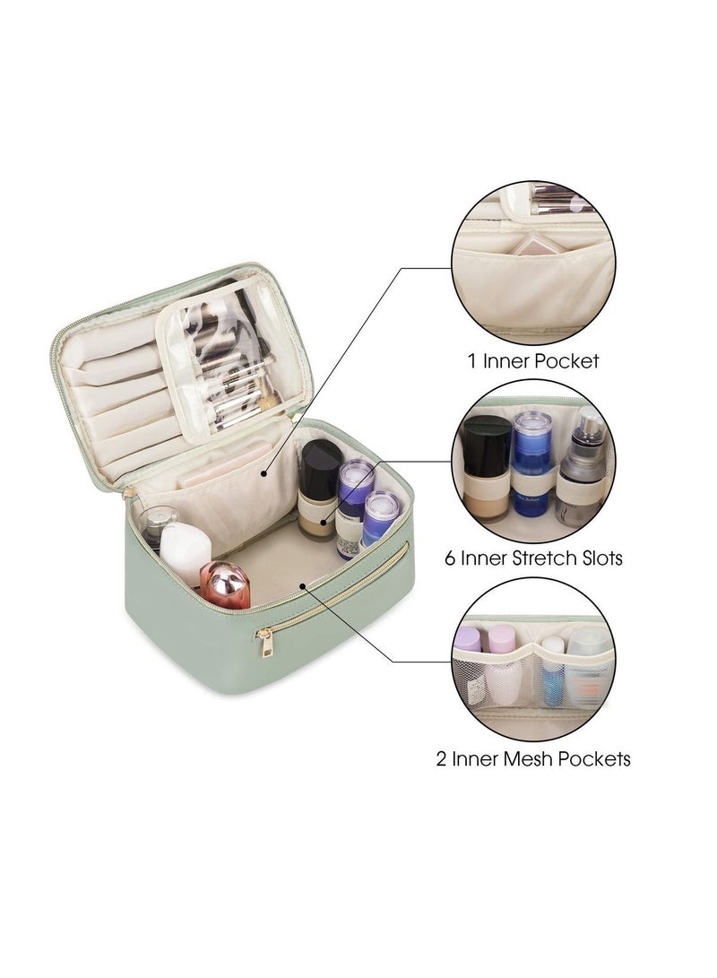 Large Waterproof PU Leather Makeup Bag with Brush Compartment - Green - Image 2