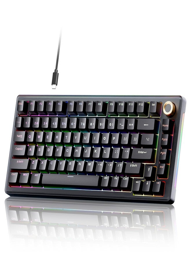 TMKB Technology Mechanical KeyBoard لوحة مفاتيح الألعاب الميكانيكية TMKB T81E، لوحة مفاتيح سلكية بنسبة 75% مع مقبض وعزل صوتي بخمس طبقات، قابلة للتبديل السريع، بإضاءة خلفية RGB، 82 مفتاحًا لأنظمة ويندوز/ماك/لينكس - أسود - Image 1