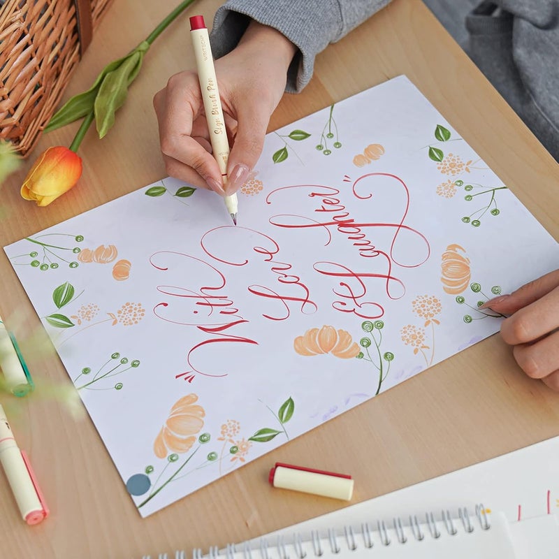 WRITECH Arts Sign Brush Pen Brush Tip Marker Felt Tip Water Based Ink Color Pens 12 Assorted Pastel Colors Great for Lettering, Journaling, Calligraphy (Natural) - Image 5