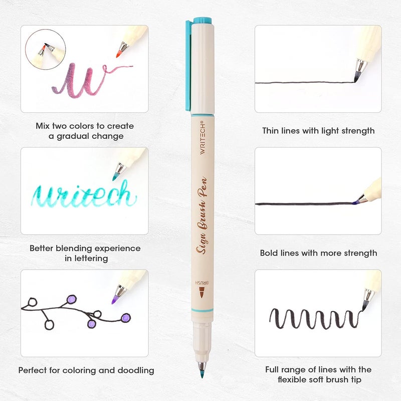 WRITECH Arts Sign Brush Pen Brush Tip Marker Felt Tip Water Based Ink Color Pens 12 Assorted Pastel Colors Great for Lettering, Journaling, Calligraphy (Natural) - Image 3