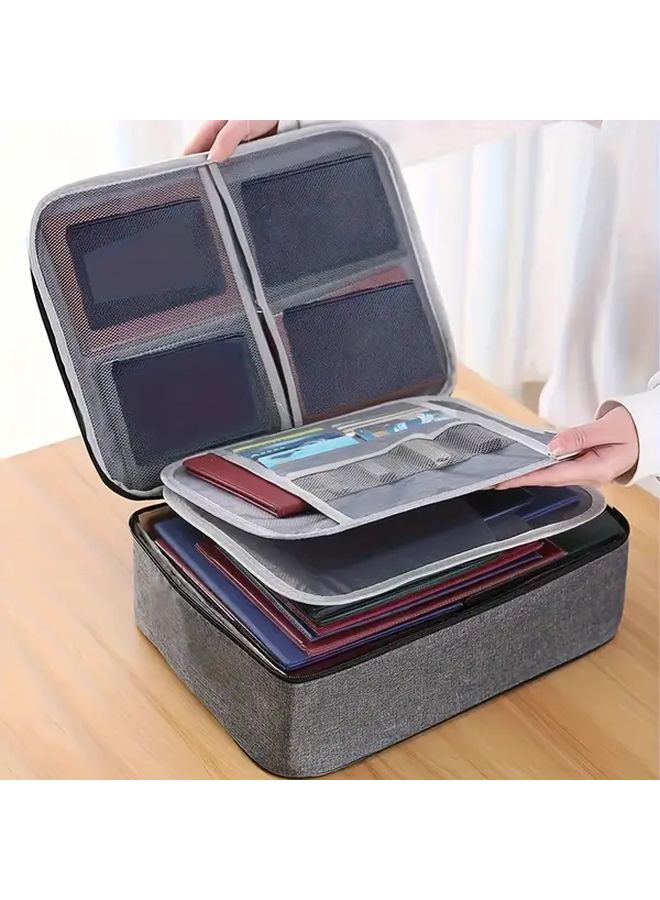 Grey 3 Layer Waterproof File Storage Box With Heavy Duty Zipper For Documents Laptop Office - Image 1