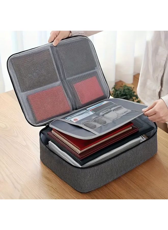 Grey 3 Layer Waterproof File Storage Box With Heavy Duty Zipper For Documents Laptop Office - Image 5