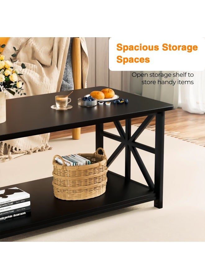 FRIENDS METALLY Living Room Table with 2 Shelves, 100 cm Table with Rounded Corners, Modern Multifunctional Coffee Table, X-Frame Structure - Image 2