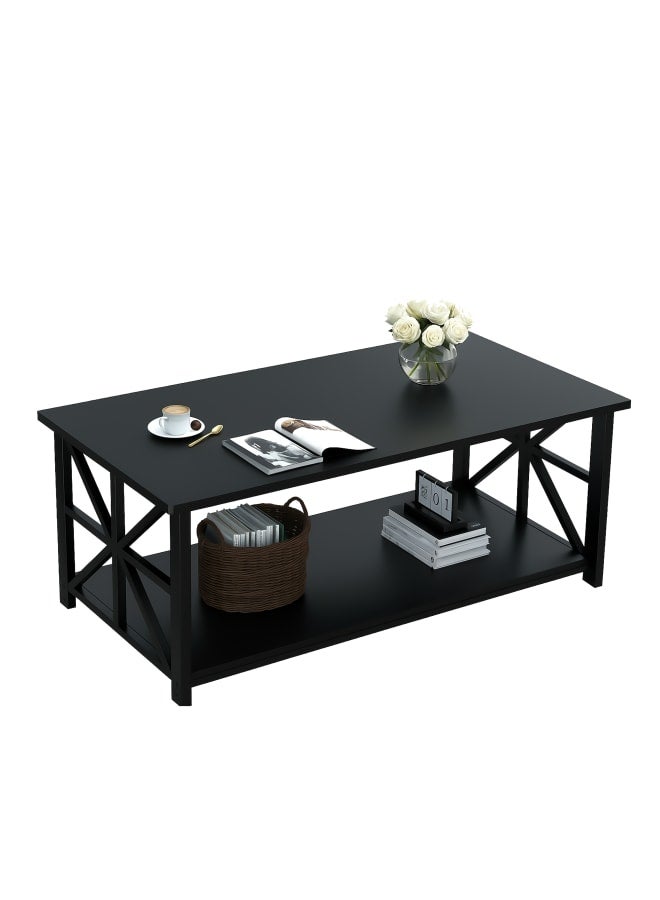 FRIENDS METALLY Living Room Table with 2 Shelves, 100 cm Table with Rounded Corners, Modern Multifunctional Coffee Table, X-Frame Structure - Image 3