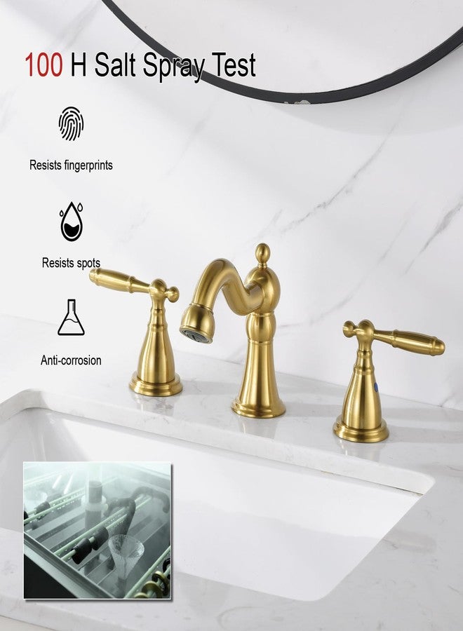 RKF Bathroom Faucets for Sink 3 Hole Gold 8 inch Widespread Bathroom Sink Faucet with Drain Double Lever Handle Faucet Bathroom Vanity Faucet Basin Mixer Tap WF013-BG - Image 4